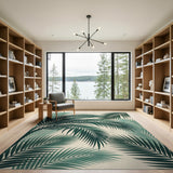 Green Teal Palm Frond Coastal Area Rug