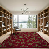 Festive Holly Leaf Berry Red Area Rug
