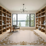 Elegant Gold Floral Frame Area Rug