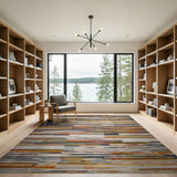 ODIKA Modern Abstract Striped Machine Washable Rug - Low Pile Non-Slip Area Rug for Living Room Bedroom