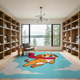 Cute Flying Puppy with Red Scarf Cartoon Rug