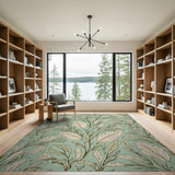 Teal Botanical Leaf Pattern Area Rug