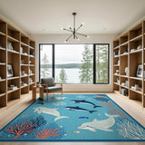 Whimsical Dolphins and Coral Ocean Kids Rug