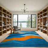 Blue Teal Ocean Wave Abstract Area Rug