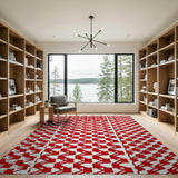 Red Bold Red Geometric Houndstooth Area Rug