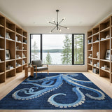 Stylized Blue Octopus Area Rug