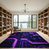 Purple Neon Purple Cyber Circuit Area Rug