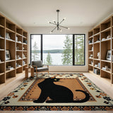 Mystical Black Cat Floral Border Area Rug