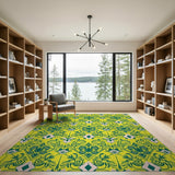 Vibrant Yellow Intricate Floral Motif Rug
