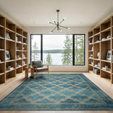 Teal Blue Geometric Trellis Area Rug