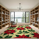 Red Poinsettia Holly Floral Area Rug