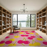 Whimsical Cherry Pink Fruit Pattern Rug