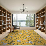 Whimsical White Daisy Floral Yellow Area Rug