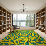 Vibrant Yellow Teal Holly Eucalyptus Spiral Rug
