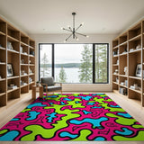 Vibrant Neon Blob Abstract Area Rug
