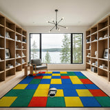 Vibrant Multi-color and Patterns Vibrant Multi-Color Geometric Grid Area Rug