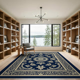 Traditional Persian Navy Blue Mandala Floral Area Rug