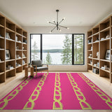 Vibrant Pink Gold Chain Link Geometric Area Rug
