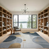 Gold Circle Abstract Area Rug in Grey Teal