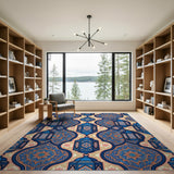 Navy Blue Moroccan Lantern Mandala Rug