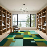 Teal Green Yellow Geometric Abstract Area Rug