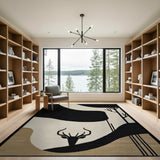 Black White Abstract Deer Silhouette Rug