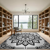 Ornate Black White Mandala Black and White Area Rug
