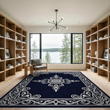 Blue and Teal Navy Ornate Persian Medallion Rug