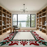 Ornate Holly Berry Festive Border Rug