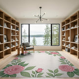 Pink Rose Floral Border Pink Area Rug