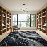 Grey Marble Waves Gold Vein Area Rug