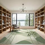 ODIKA Sage Green Bamboo Leaf Washable Rug - Low Pile Abstract Modern Non-Slip Area Rug