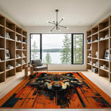 Fiery Geometric Wolf Head Area Rug