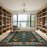 Traditional Persian Teal Persian Floral Area Rug with Vibrant Blooms