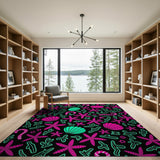Neon Pink Teal Starfish Seashell Area Rug