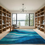 Blue and Teal Blue Teal Abstract Wave Area Rug