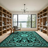 Traditional Persian Blue and Teal Ornate Teal Mandala Persian Area Rug