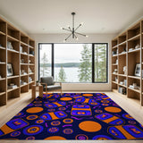 Vibrant Orange Blue Geometric Pattern Area Rug