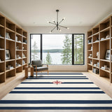 Navy Striped Compass Area Rug