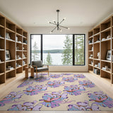 Purple Smiling Flowers Floral Pattern Area Rug