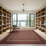 Red Geometric Lattice Area Rug with Ivory Border