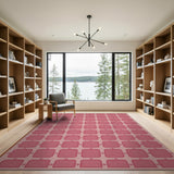 Pink Floral Framed Grid Area Rug
