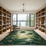 Lush Green Palm Jungle Oasis Area Rug