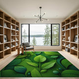Vibrant Green Botanical Leaf Washable Area Rug - Low Pile & Non-Slip