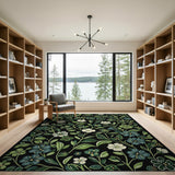 Intricate Green Foliage Bloom Area Rug
