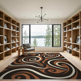Brown and Tan Swirling Brown Tan Abstract Area Rug
