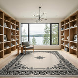 Black and White Ornate Black Frame Area Rug