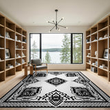 Ornate Black White Persian Motif Traditional Persian Area Rug
