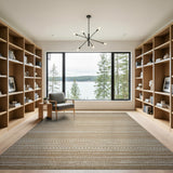 Beige Striped Woven Rug with Geometric Motifs