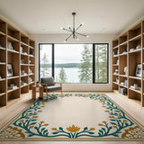 Ornate Green Vine Golden Bird Floral Rug